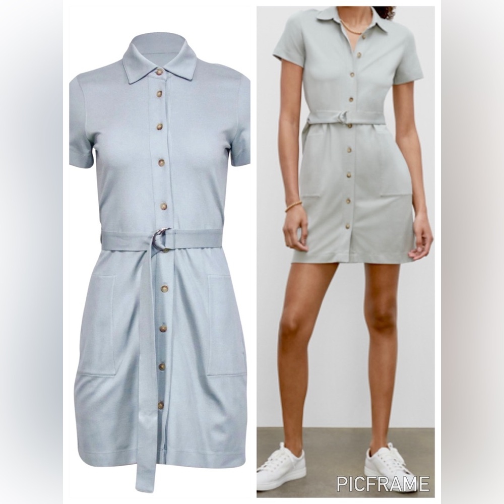 Club Monaco Blue Buttoned Polo Collar Mini Dress